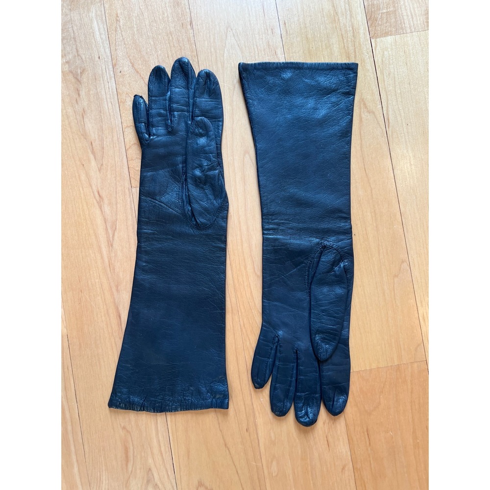 Lionel Le Grand Women's Gloves Black French Leather Opera Gloves 13" Vintage